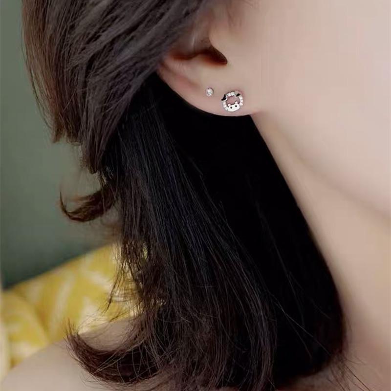 Beixi S925 Sterling Silver Korean Rhinestone Pig Earrings - Cute & Fashionable
