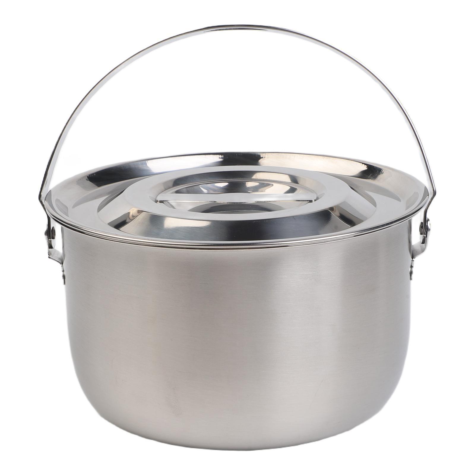 Camping Cookware Outdoor Cooking Stainless Steel Pot Fitting Lid 2.4L