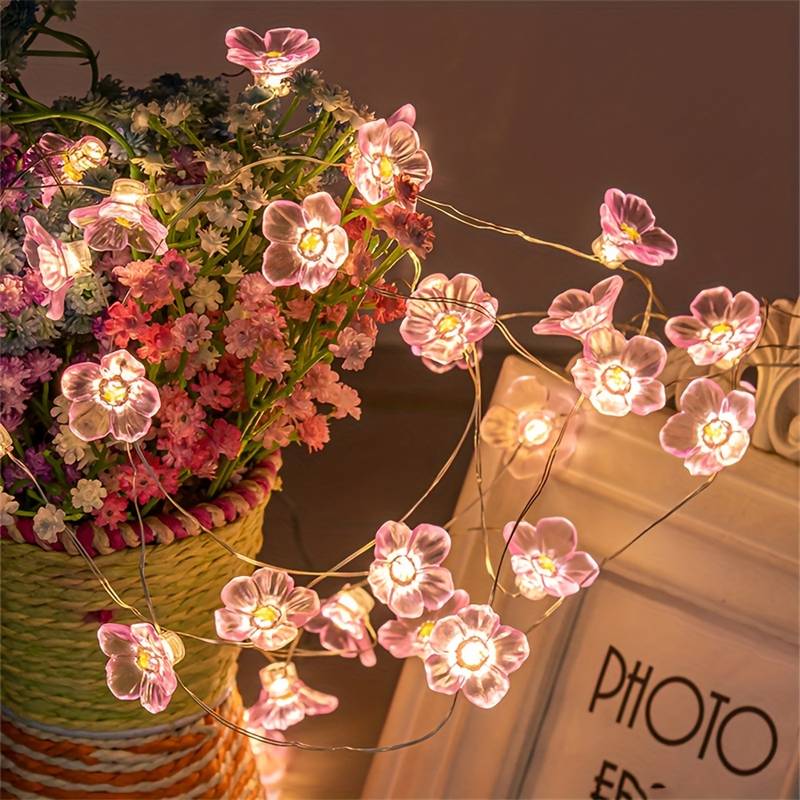 Cherry Flower String Lights Battery Powered Garland Light For Christmas Holiday Valentine's Day Decor Wedding Lighting Strings