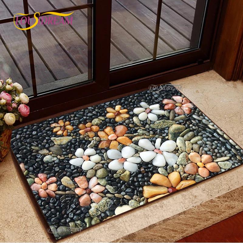 3D Cobblestone Welcome Entrance Doormats Cartoon Carpets Rugs For Home Bath Living Room Floor Stair Kitchen Hallway Non-Slip Mat