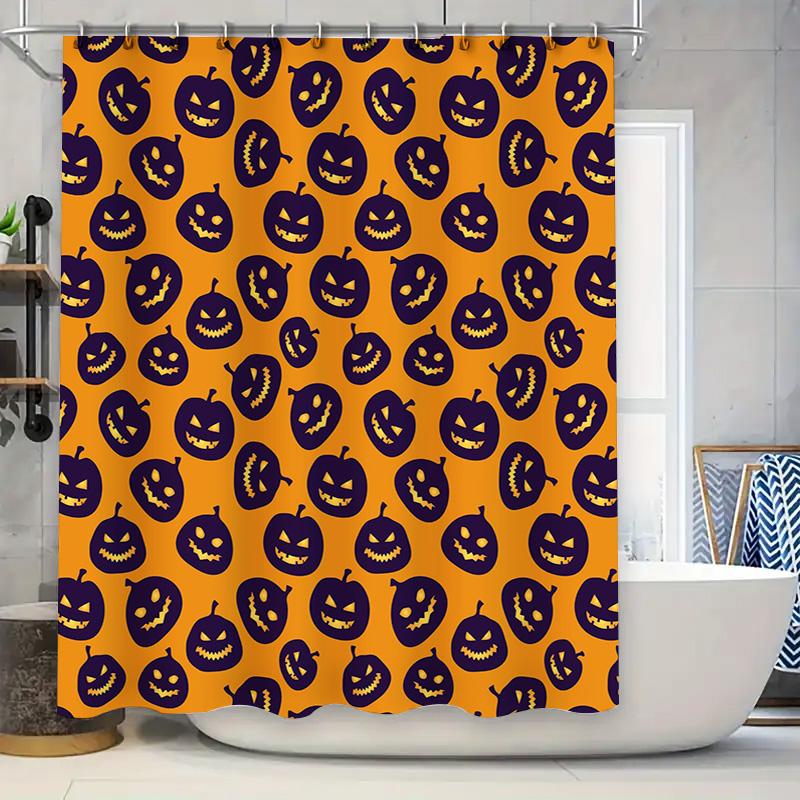 

Orange Halloween Pumpkin Printed Shower Curtain Waterproof Fabric Decorative Bathroom Shower Panel W60H190(CM)-1 Pcs