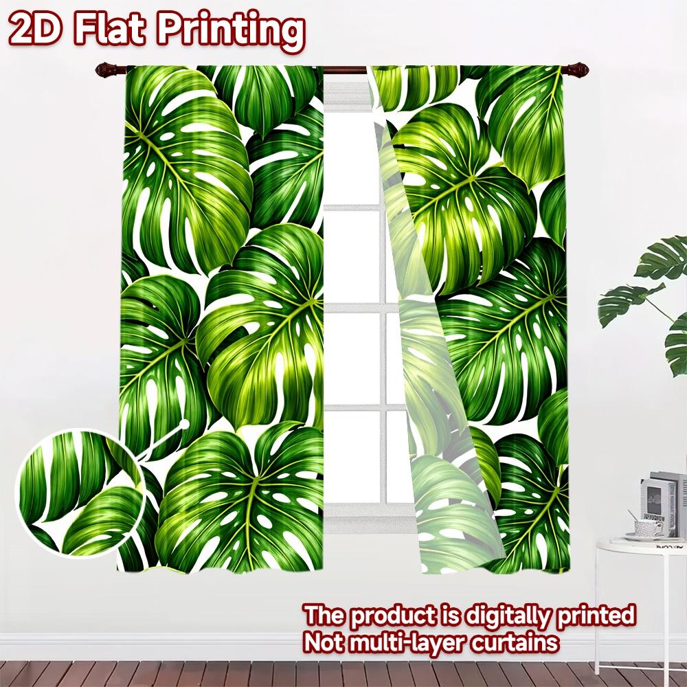 2D flat printing 2pcs Curtain Curtain Tropical Green Leaves Digital Printed Polyester Drapes All Season Party & Holiday Decor