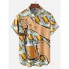 Camisas de Hombre Verano Hawaianas Casuales Tops de Playa Dibujos Animados Planeta Cohete Estampado Botones Manga Corta Talla Grande Camisa