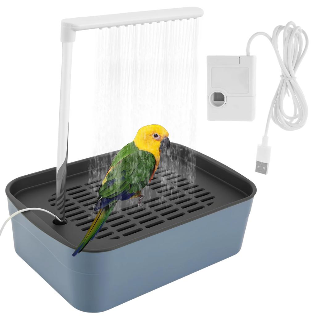 Automatic ABS Bird Bath Shower with Circulating Faucet for Pet Bird Low Noise Parrot Bathtub Electric Cockatiel Bathing Pool