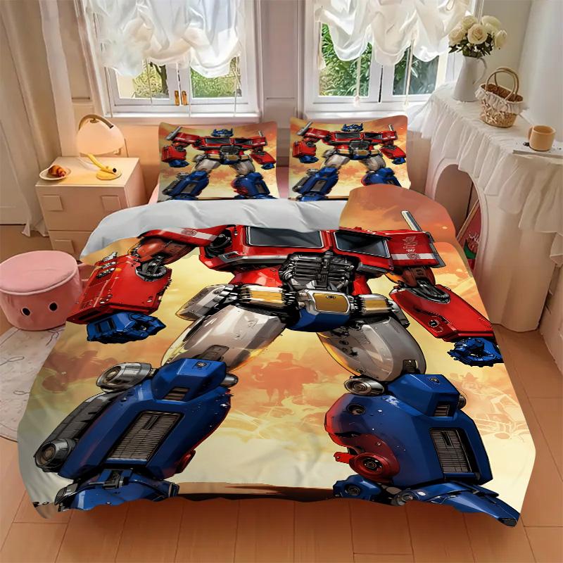 Optimus Prime Robot Hero Print 3Pcs Bedding Set,Duvet Cover with 2 Bedro,Pillowcase Home Birthday Gift