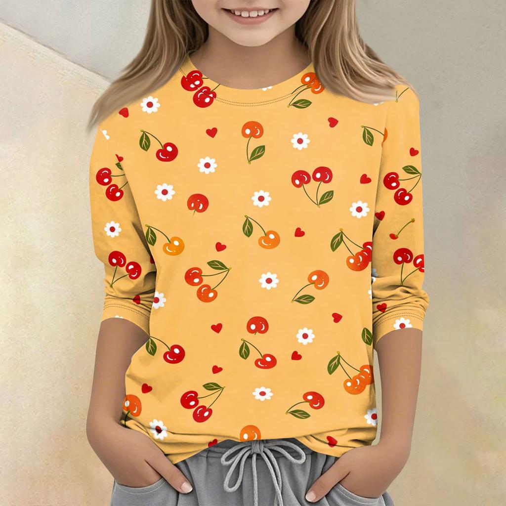 Children's Printed Round Neck Seven Quarter Sleeve Casual T-shirt