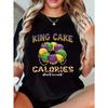 Women Plus Size Mardi Gras T-Shirt King Cake Calories Don't Count Crew Neck Stretchy Polyester Blend Spring Summer Festive Casual Short Sleeve Top