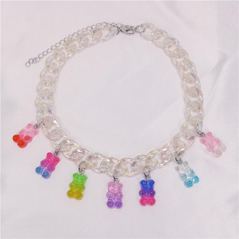 Handmade Gradient Color Candy 7 Color Cute Judy Cartoon Bear Charm Necklace for Women Girl Jewelry Gift