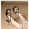Fashion Women's Sheepskin Band Cross Strap Kitten Heel Open Toe Sandals Elegant Ladies Slim Daily Dress Pumps Plus Size Hot