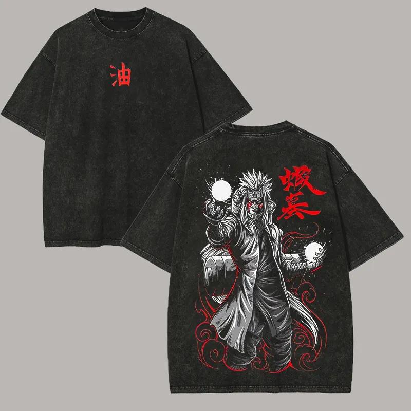Jiraiya Sage Mode T-shirt Naruto Manga Tee Vintage Washed Oversized Retro Anime Harajuku Streetwear Mens Graphic Clothes Top Hot