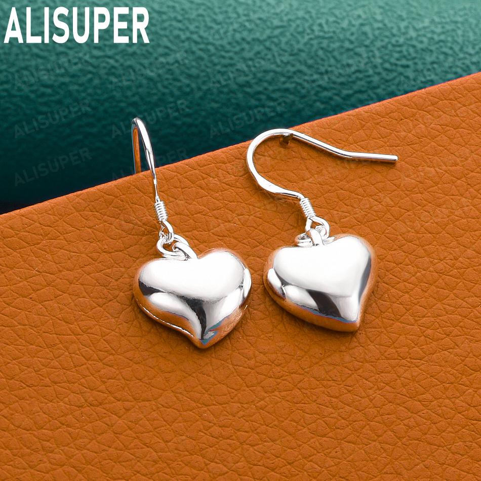 925 Sterling Silver Simple Polished Heart Pendant Earrings - Fashion Gift Jewelry