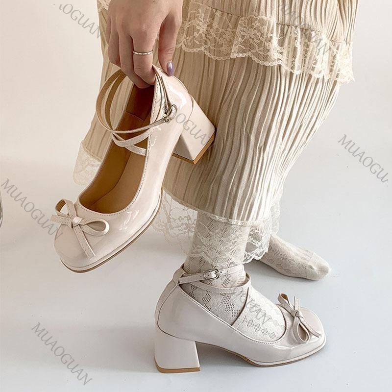 Fashion Women Pumps Thick High Heels Shoes Red Mary Jane Female Lolita Square Toe Shoes Spring Autumn New Party Leather Woman's Loafers