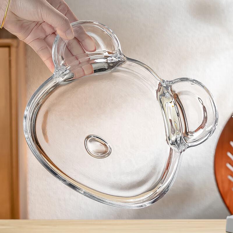 Cartoon Glass Divided Dumpling Plate with Dipping Dish