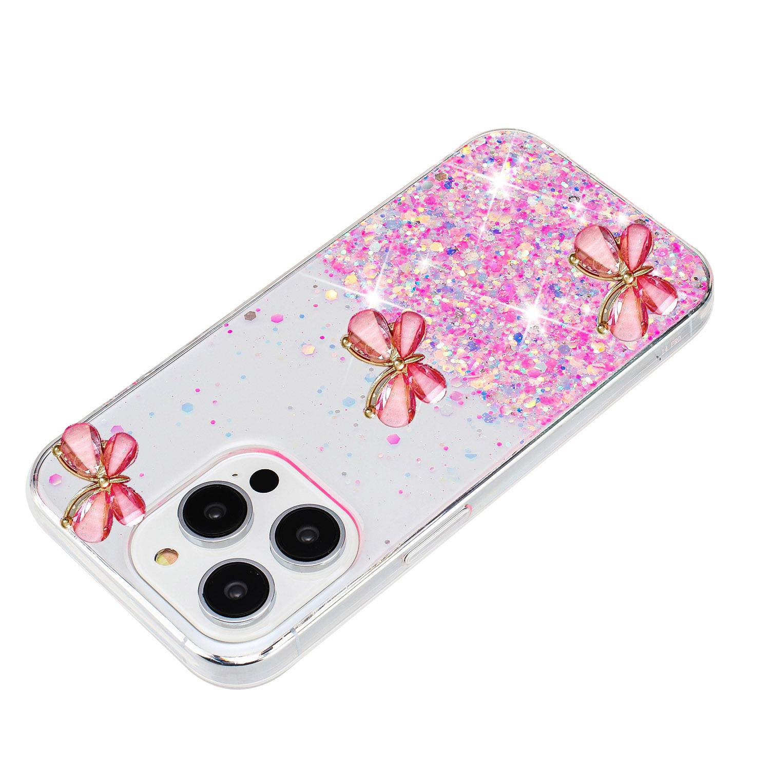 

For iPhone 16 Pro Case Aesthetic Butterfly TPU Luminous Starry Phone Cover Luminous White