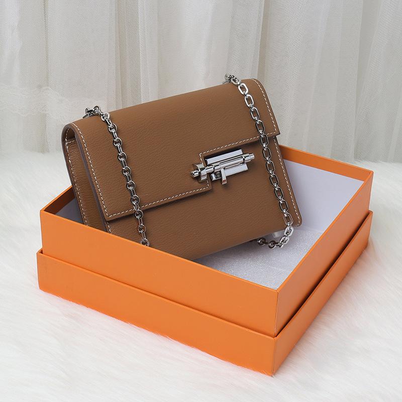 First Layer Cowhide Chain Bag Women'S Latch Bag Leather Lock Small Square Bag Shoulder Messenger Bag