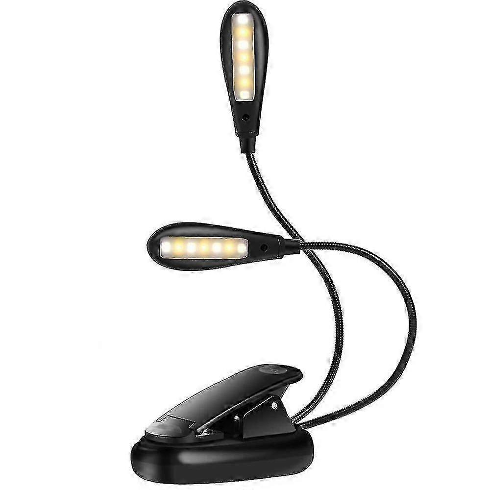 Rechargeable 14 Led Book Light, Clip On Bed Reading Light, Music Stand Lamp, 3 Brightness & 2 Goosenecks Light Up 2 Full Pages. Perfect For Bookworms