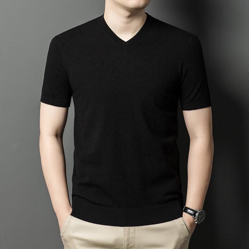 Men's V-Neck Short-Sleeve Wool Blend Sweater