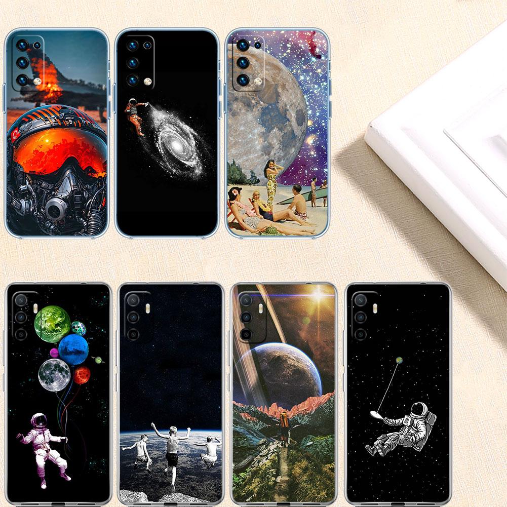 IK2 Abstract Space Astronaut Transparent Phone Case for Motorola Moto G7 G8 G9 G84 G85 G73 G24 G15 Z2 Play Power Plus