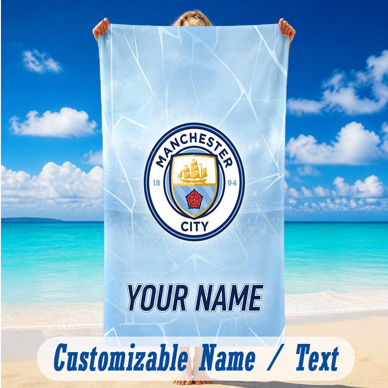 Beach Towel Custom Name Text, Quick Dry Large Towel For Beach HomeManchester City