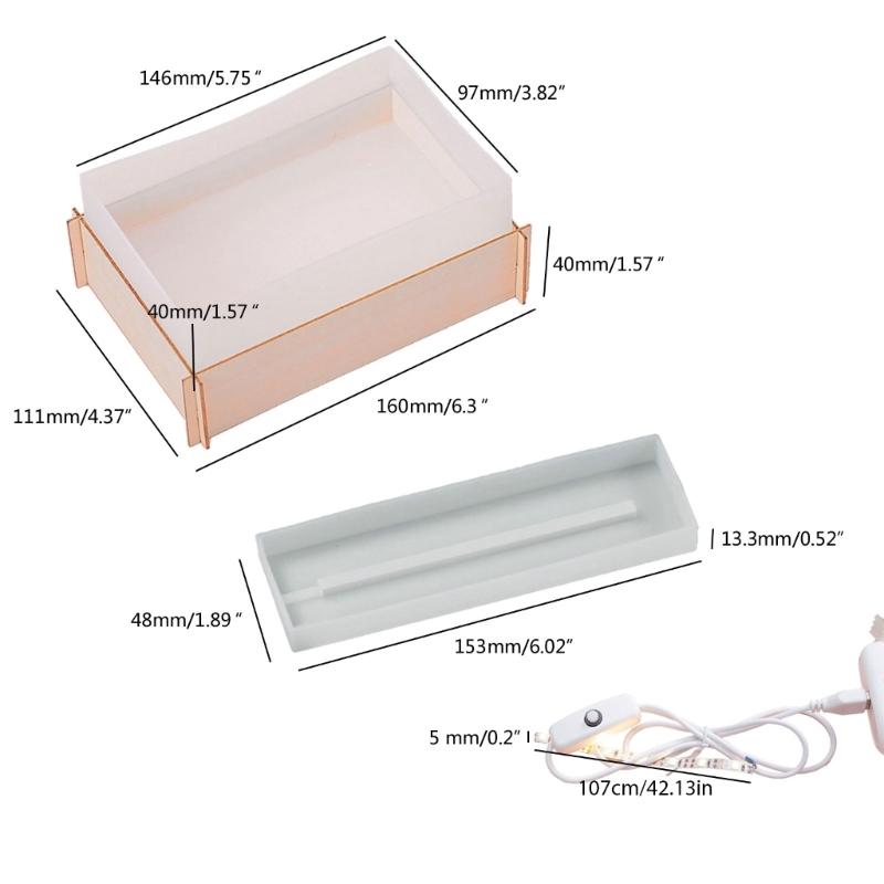 Prostokątna Lekka Silikonowa Forma Żywiczna Zawiera Przewód USB do Lampy Stołowej LED DIY Ozdoby Biurkowe Formy do Odlewów z Żywicy Epoksydowej