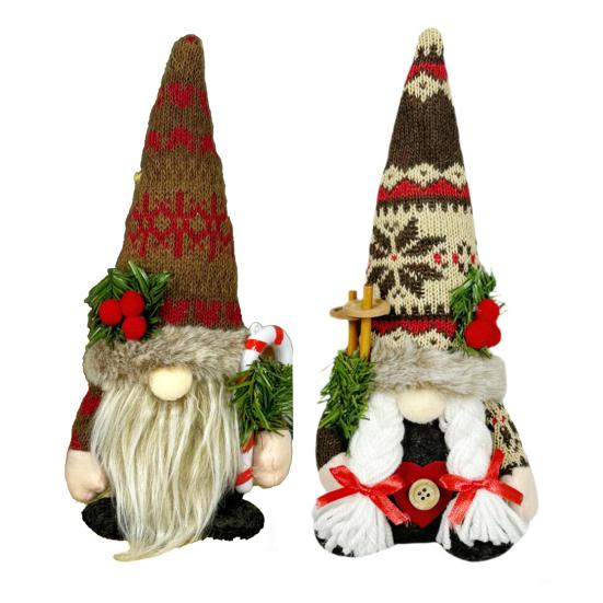 Christmas Plush Gnome Decoration Handmade Elf Dwarf Figurine with Knitted Hat Pine Branches Winter Stuffed Swedish Doll