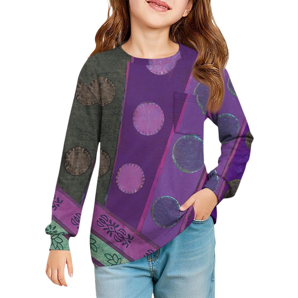 Girls' Long Sleeve Blouse - Round Neck Soft Waist Tunic