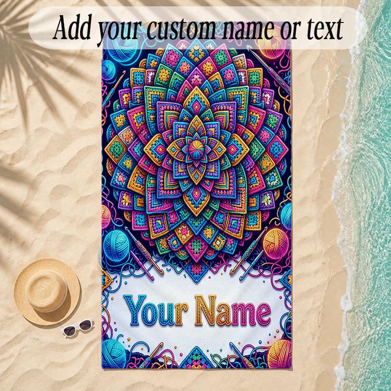 Mandala Theme Soft Beach Towel Personalized Custom Name Text Towel Portable for Beach Pool Travel