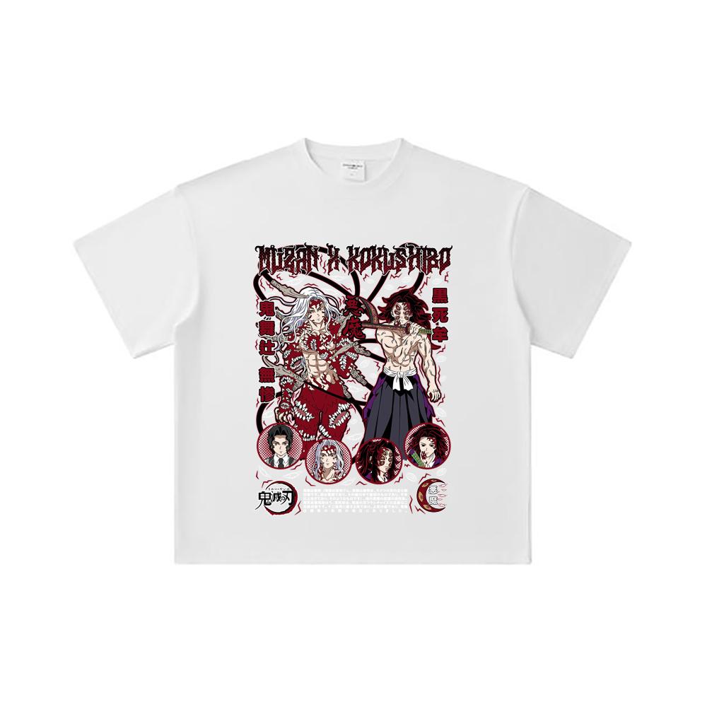 260 GSM Double Yarn 32 Count 100% Cotton Demon Slayer V14 Muzan Kokushibo Print Unisex Heavy Cotton T Shirt