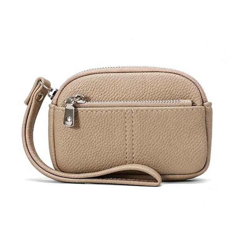 1Pcs Portable Pu Leather Women Mini Wallet Storage Bag Solid Color Students Coin Purse Large Capacity Zipper Wrist Key Bag
