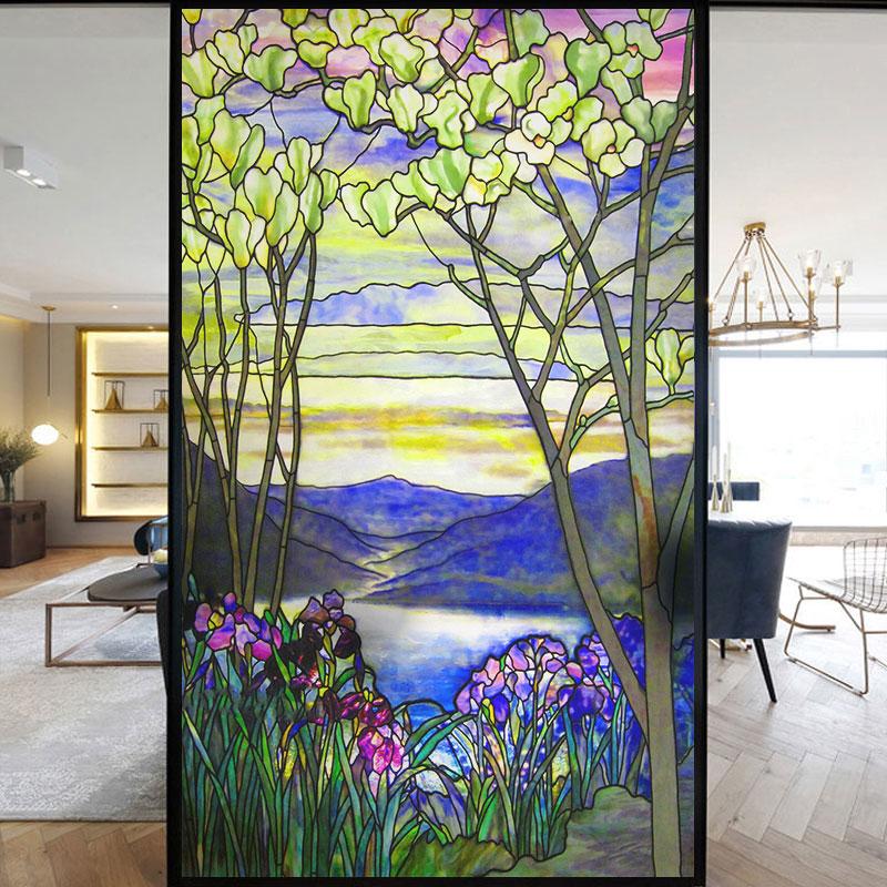 Colorful Stained Frosted Glass Film Modern Art Geometry Pattern Window Stickers Opaque Self-adhesive European Home Decor Privacy