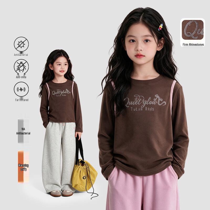 Girls' Antibacterial Long-Sleeve Rhinestone Bow T-Shirt