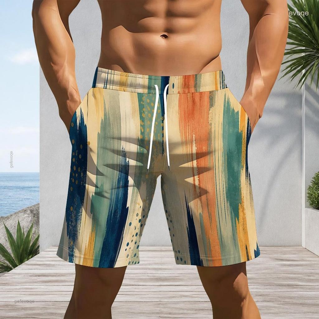 Men s Blue Ink Splatter Print Beach Shorts Quick Dry Drawstring Casual Shorts With Pockets For Summer Swimming Surfing