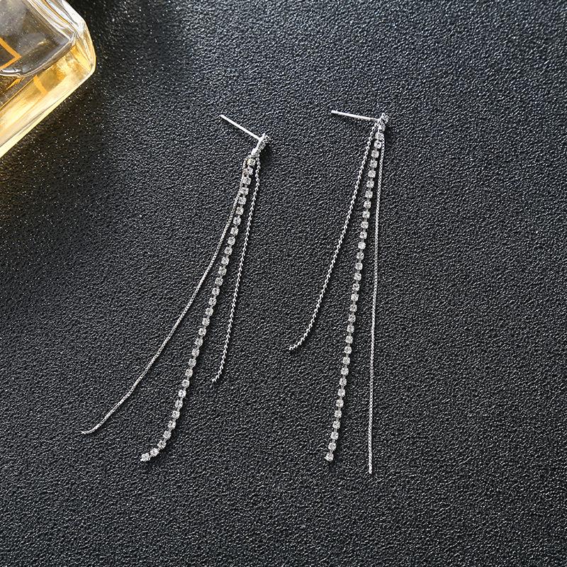 Korean Crystal Tassel Dangle Earrings - S925 Silver Niche Design