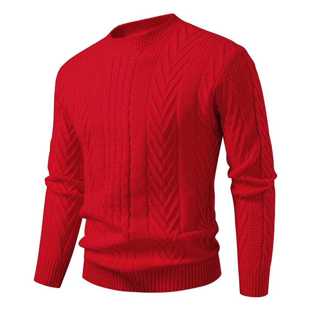 Men's Solid Color Cable Knit Pullover Sweater Slim Fit Warm Knit Pullover