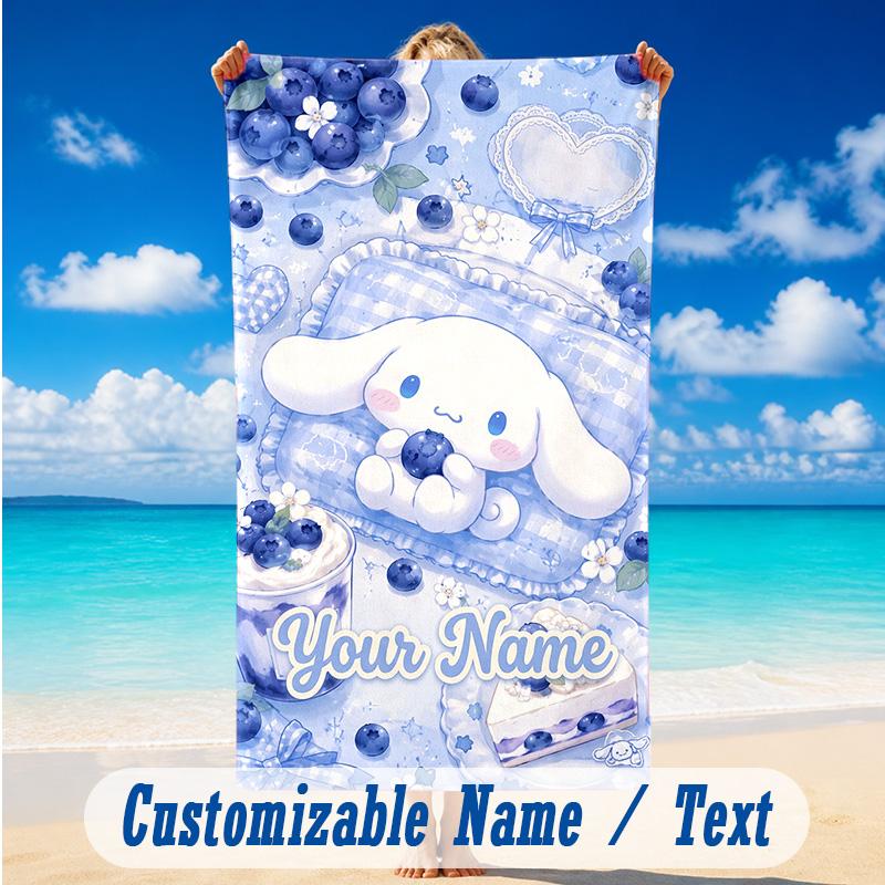 Beach Towel Custom Name Text, Quick Dry Large Towel For Beach HomeCinnamoroll
