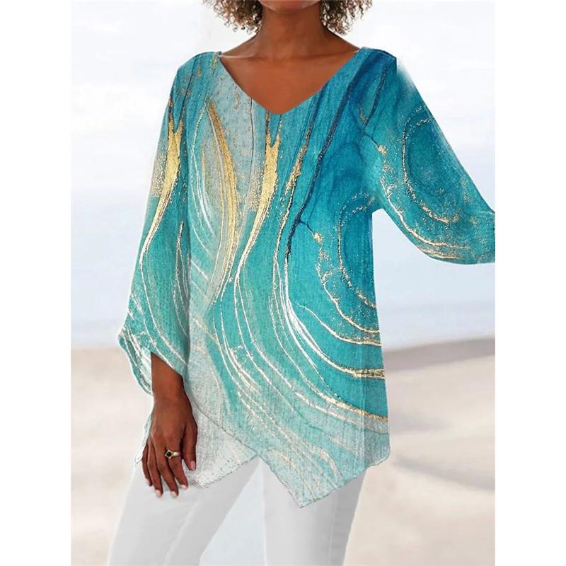 

Женская модная осенне-зимняя рубашка с v-образным вырезом и длинными рукавами с геометрическим принтом