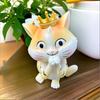 Cute Cat Figurine Small Resin Cat Statue with Crown Cartoon Desktop Ornament for Home Office Car Decor Gift for Cat Lovers