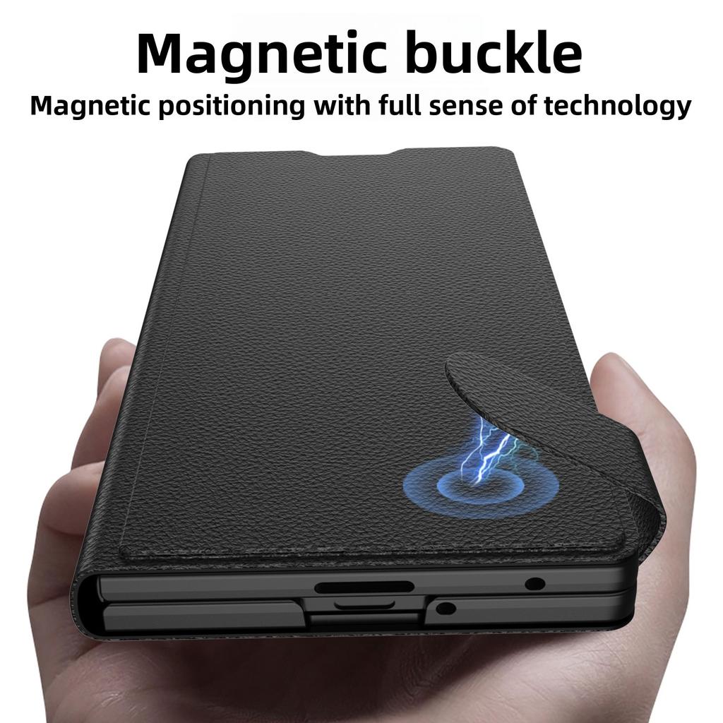 Pouzdro na telefon Fold7 + fólie pro Samsung Galaxy Z Fold 7 Držák na karty Magnetická přezka Peněženka Flip PU kůže Neviditelný držák Kryt