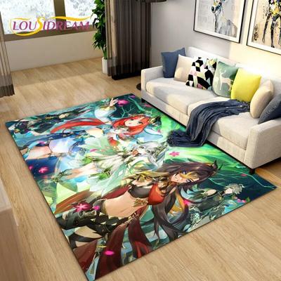 Genshin Impact Game Gamer Cartoon Area Rug,Carpet Rug for Living Room Bedroom Sofa Doormat Decoration, Kids Non-slip Floor Mat