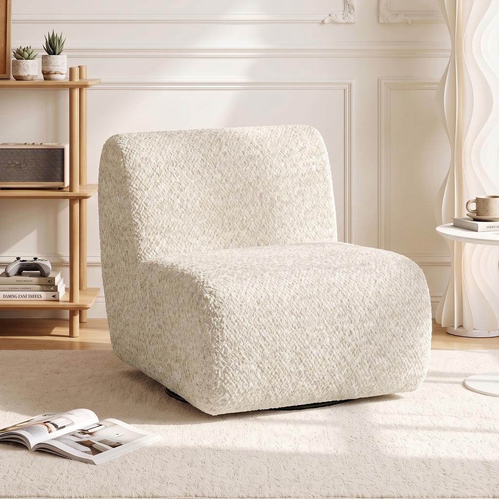 Swivel Lounge Chair, 360 Degrees, 1-Seater, Beige Chenille