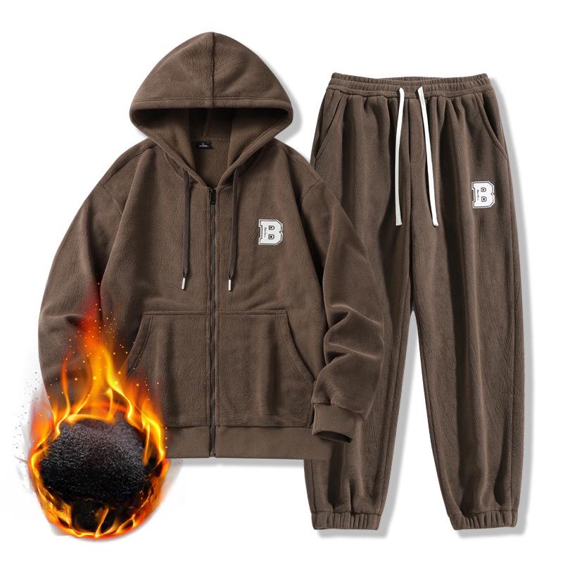 Зимний новый мужской повседневный спортивный костюм с термобельем — фото 4