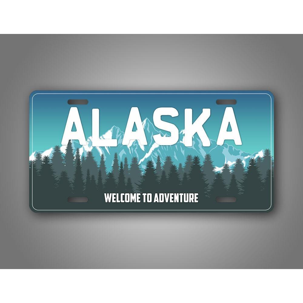 1pc Mountain Scene Alaska License Plate Welcome Adventure Auto Tag Outdoor Travel Personalized Metal Sign