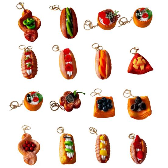 Simulated Food Squeeze Toy Keychain Stress Relief Bread Dessert Key Ring Backpack Hanging Decoration Bag Charm Purse Pendant