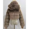 Pelz Herbst und Winter Kunstpelz Thermische Kapuzen-Pelzjacke Damen