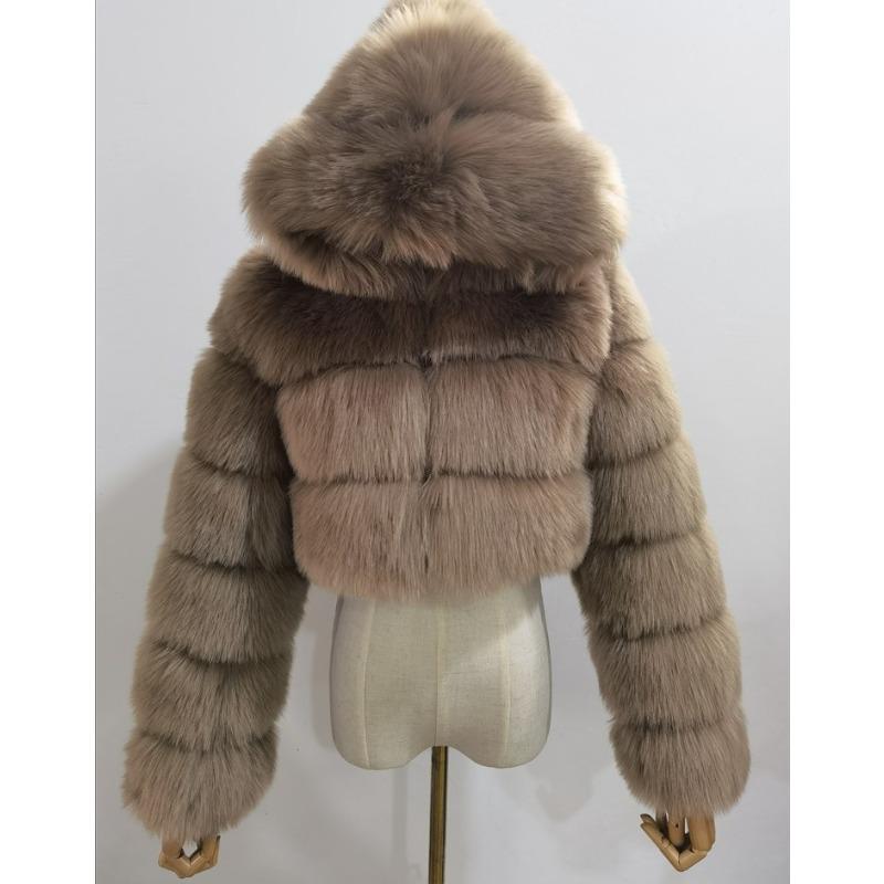 Pelz Herbst und Winter Kunstpelz Thermische Kapuzen-Pelzjacke Damen