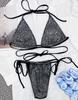 Women's Swimsuit Black Split Swimsuit Sexy Halter Side Tie Brazilian Beachwear Bathing Suits