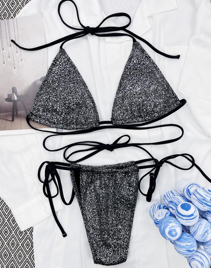 Women's Swimsuit Black Split Swimsuit Sexy Halter Side Tie Brazilian Beachwear Bathing Suits