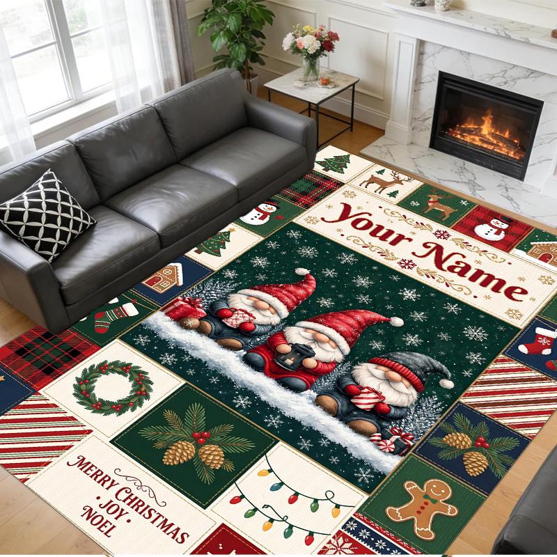 Christmas Custom Name Printed Square Area Rug Soft Non Slip Floor Carpet For Bedroom Holiday Gift