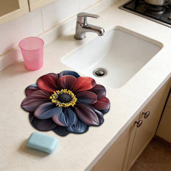 Abtropfmatte Realistische Blumendesigns Kieselgur Schnelltrocknende Matte Saugfähig Wärmeisolierende Matte für Küchentheke Esstisch