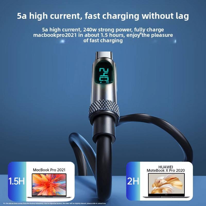 240W C to C Super Fast Charging Data Cable Flexible Silicone Digital Display Compatible iPad for Galaxy for iPhone 15Pro Max